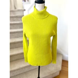 Banana Republic Neon Lime Chartreuse Green Ribbed Stretch Turtleneck Long Sleeve
